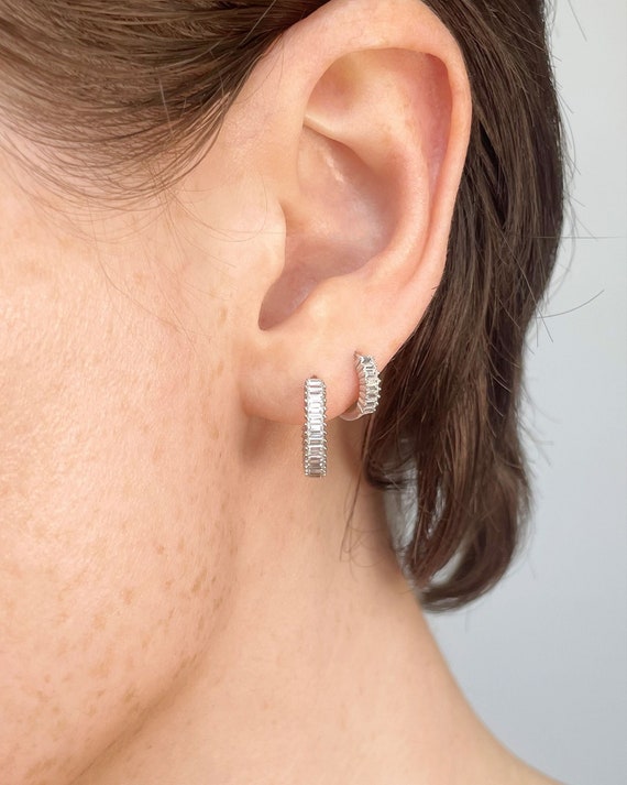 Baguette hoop earrings deals