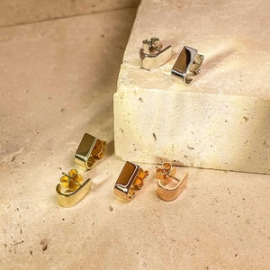 Bar earrings stud, Tiny Bar Earrings, Rose Gold J-studs, Gold Bar Earrings, Gold Bar Stud Earrings, Rose Gold Earrings, ORENDA Rose gold image 10