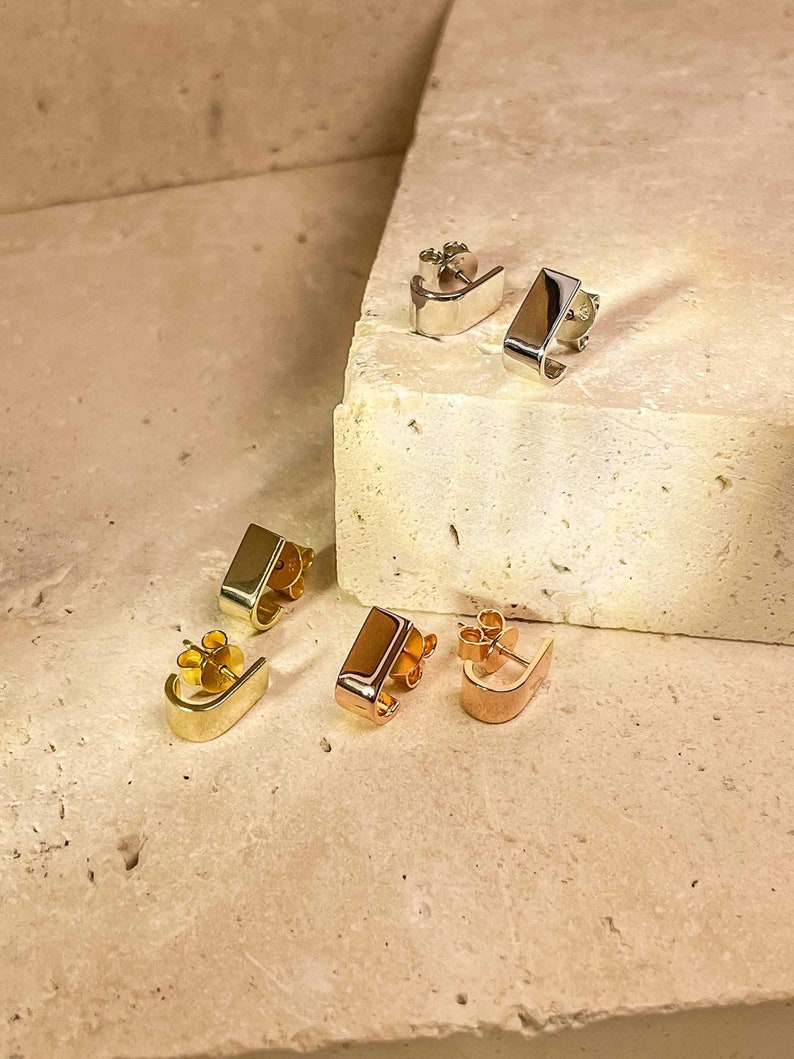 Bar earrings stud, Tiny Bar Earrings, Rose Gold J-studs, Gold Bar Earrings, Gold Bar Stud Earrings, Rose Gold Earrings, ORENDA Rose gold image 10