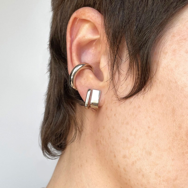 Hypoallergenic Rectangular Suspender Earrings, J Hook Earrings, Nickel Free Studs for Sensitive Ears Small Delicate Everyday Earrings ORENDA image 1