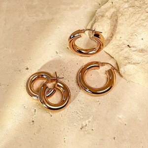 Minimal chunky gold earrings, Minimalist earrings, Gold hoops, Chunky hoop earrings, Thick gold hoops, Gold filled hoops EUNOIA image 4