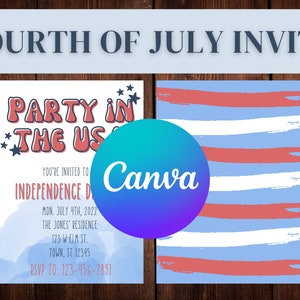 Fourth of July Invitation Template, Party in the USA Download, Independence Day Invite, Canva Invitation Template