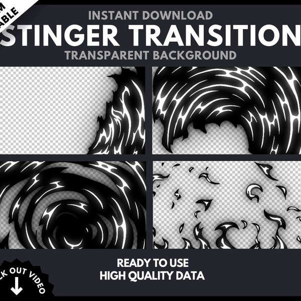 CUSTOM Available | Black and White Stinger Transitions for Twitch | Liquid Transitions - High Quality - Easy to use | Instant Download