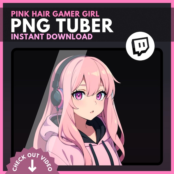 PNGtuber Pink Hair Gamer Girl |  Half Body PNGtuber - Twitch Streaming - Easy to set up - Gamer Girl - premade 2D Model | Instant Download