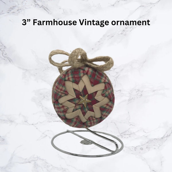 Farmhouse Vintage 3” Round Basic Star Ornament, Repurposed Fabric, Rustic decor, Cottagecore, Calicoes, Jute, Minimalist, Repurposed Fabric