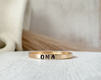 Tiny Gold Name Ring - Dainty 14KT Gold Filled Name Ring - Personalized Stacking Ring - 2mm Stacker Rings - Name or Date Rings - Gift For Her