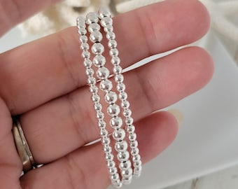 Sterling Silver Bead Bracelet - Stretchy Layering Stack Bracelet - Silver Beaded Bracelet - Stacking Bracelets - 2, 3, 4, 5, or 6mm - Gift