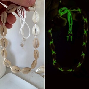 Glow In The Dark Puka Shell Necklace - Boys or Girls Puka Shell Necklace - Children’s Natural Cowrie Shell Necklace - Glow String Real Shell