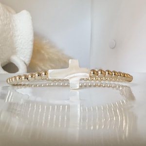 14kt Gold Filled Beaded Bracelet with Pearl Cross