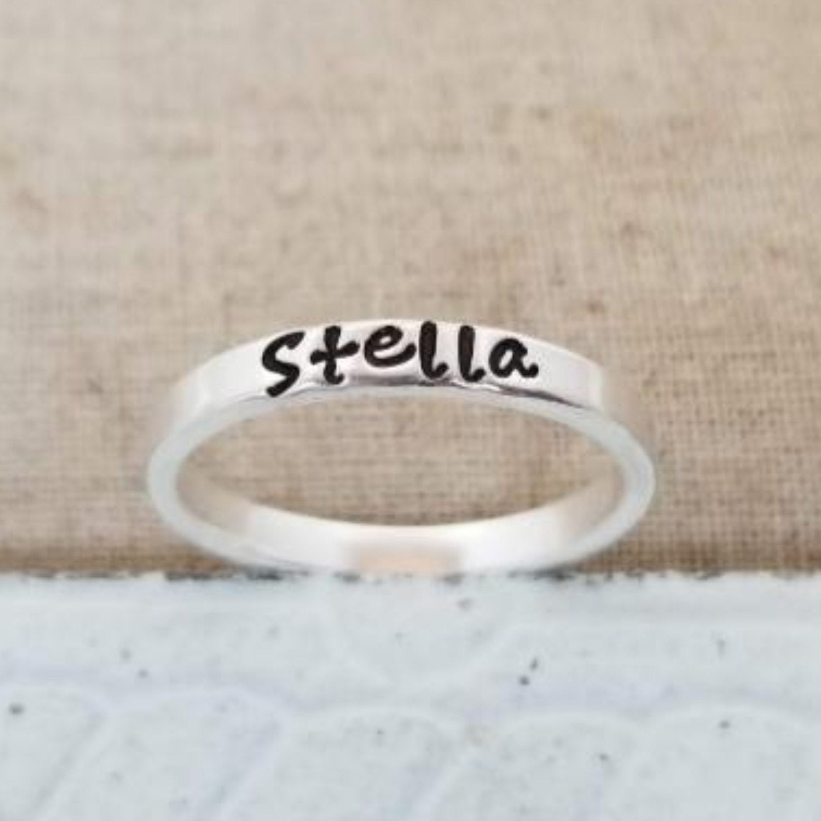 Custom name ring Sterling silver stacking ring personalized – hand stamped  ring – very sturdy ring – great gift – fun piece of jewelry – SM Made