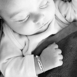 Baby Bracelet, Babies ID Bracelet, Baby Name Bracelet, Flower Girl or Baptism Bracelet, Baby girl gift, Sterling Gold or Rose Gold