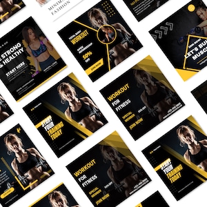 Paket med fitnessmallar | 18 mallar för fitnessinlägg | Canvas Instagram-mall | Mallar för personlig tränare