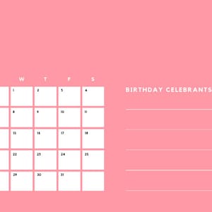 Birthday Calendar - digital - colorful - printable PDF - calendar
