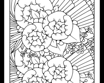 Pretty Floral Coloring Pages Bundle, Beautiful Flowers Coloring Book, Adult Flower Coloring Pages,