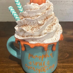 Fall Mini Mug, Pumpkin Spice Whip, Fall Tiered Tray, Faux Whip, Faux Fall Desserts, Faux Drink, Fake Bake, Faux Fall Pumpkin Espresso Mug