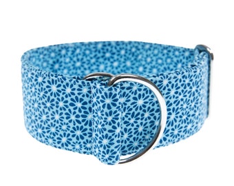 Dog Collar "Sapphire Blossom" | Sighthound collar in bright blue with floral pattern - for large breeds