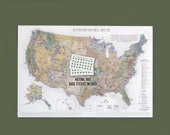 National Park Map, National Park Poster, National Parks Checklist, Gift for Travelers, National Park Gifts,Birthday Present, Bucket List