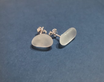 Sterling Silver Sea Glass Stud Earrings: Beach Jewelry