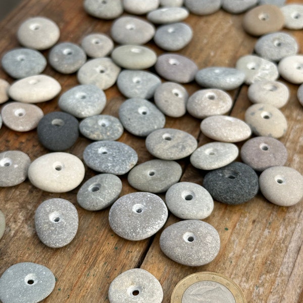 60 Tiny Center Drilled Stone Pebble, Craft Supplies, Natural Rock Beads, Sea pebble with hole. Ideas for jewellery craft.