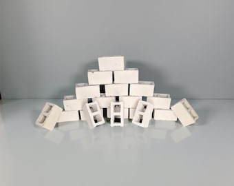 Mini Concrete Cinder Blocks | 1:12 Scale Realistic Tiny Bricks | Dollhouse Miniatures | Set of 2 Designs | Modern Industrial Decor
