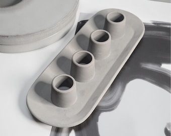 Long Concrete Taper Candle Holder | 4 Candle Minimalist Centerpiece | Modern Industrial Cement Candlestick Tray