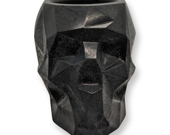 Small Skull Succulent Pot | Gray & White Concrete Planter | Cactus Holder | Low Poly Skull Vase | Indoor Garden Decor | Gothic Plant Pot