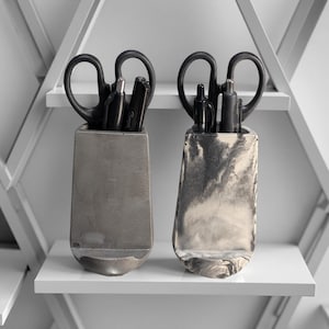 Support pour téléphone et organiseur de bureau en béton moderne - Porte-stylo/ciseaux