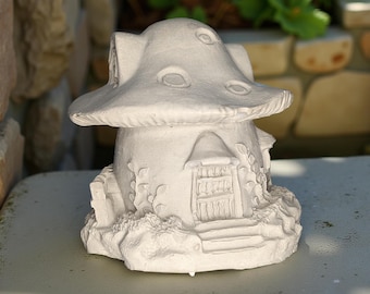 Mini Concrete Mushroom House: Paintable Fairy Garden Decor, 3.5"