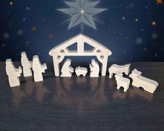 Minimalist Concrete Nativity Set | Modern 9-Piece Christmas Scene | Handmade Natural Concrete Holiday Décor | Neutral Manger Display
