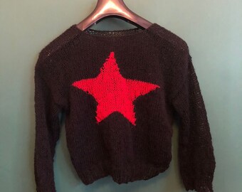 80s Star Sweater Wool Lone Star Oversized S-XXL Red and Black Emo 