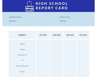 High School Digital Report Card | Report Card | Printable Report Card | Report Card Template