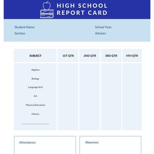 Boletín de calificaciones digital de la escuela secundaria / Boletín de calificaciones / Boletín de calificaciones imprimible / Plantilla de boletín de calificaciones