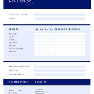 Boletín de calificaciones de educación en el hogar