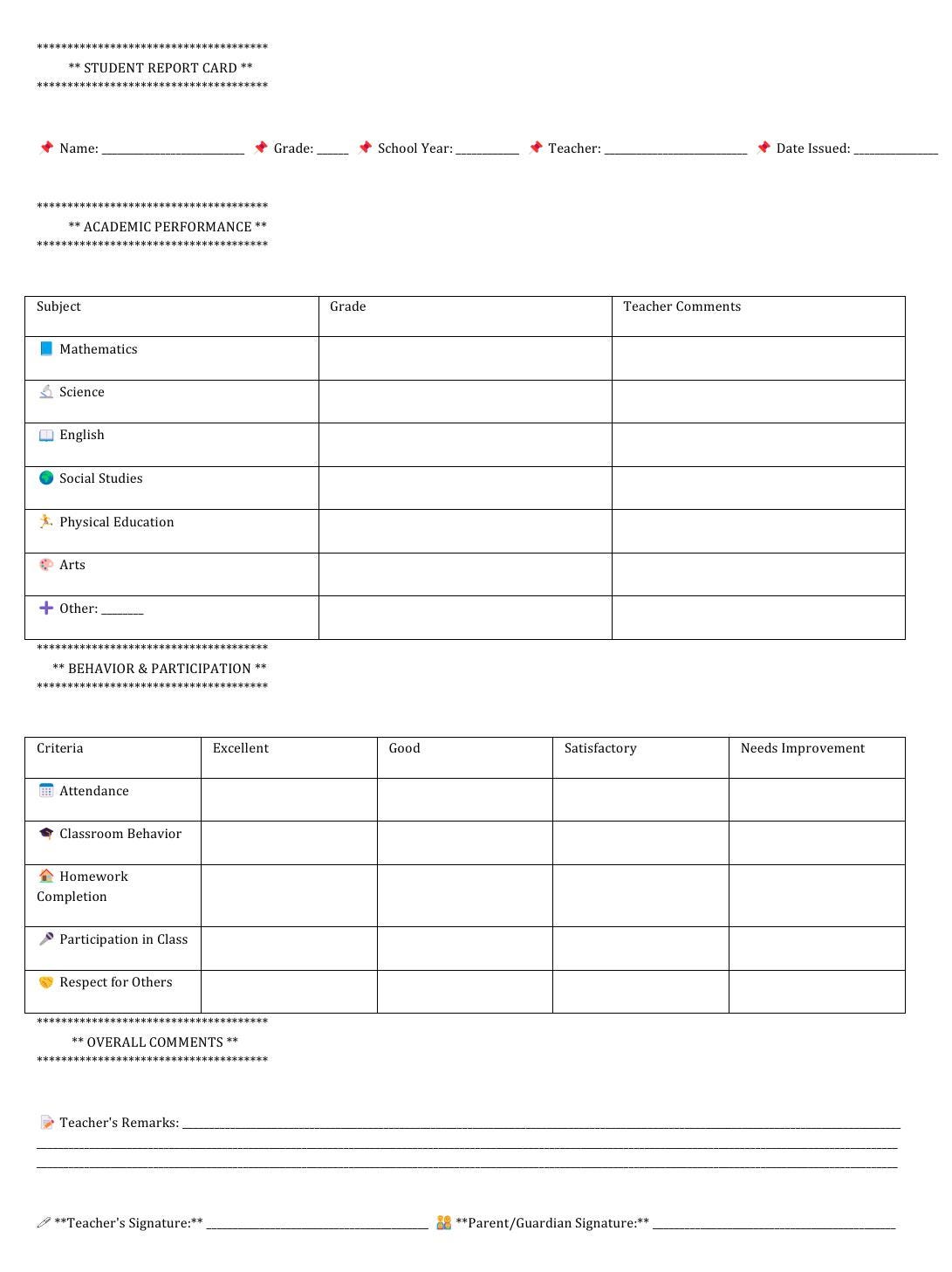Student Report Card | Report Card | Digital Report Card | Homeschool ...
