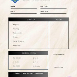 Boletín de calificaciones de la escuela secundaria imprimible / PDF / Descarga digital / Descarga instantánea