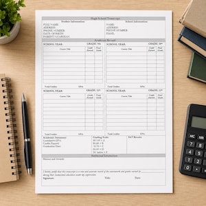 Editable Homeschool High School Transcript | Grades 9-12 Canva & PDF Template