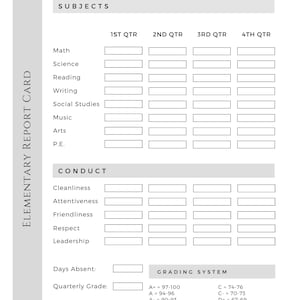 Boletín de calificaciones de primaria / Boletín de calificaciones / Boletín de calificaciones para imprimir y descargar en formato digital / Boletín de calificaciones para educación en el hogar / Informe de calificaciones