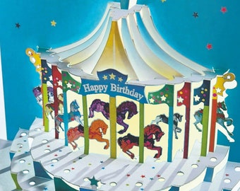 Unique Birthday Card, Carousel - ''Happy Birthday'' - Pop Up Card,  Card for her, Card for him - Made in the UK