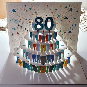 80th Birthday Pop Up Card, Age 80th Birthday Card, 80 age card, Card for her, Card for him - Made in the UK (P080)