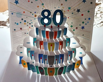 80th Birthday Pop Up Card, Age 80th Birthday Card, 80 age card, Card for her, Card for him - Made in the UK (P080)