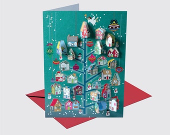 Advent Calendar Card - Houses - Unique Christmas Card - 3D Cards - Christmas Advent - Card for her - Card for him - Made in the UK - Ad-07