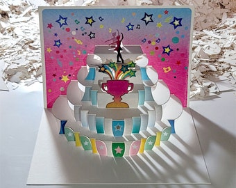 Dancing Girl Trophy Card, Dancer Cards, Ballerina Dance, Pop Up Card, Card for her, Card for him - Made in the UK (P140)