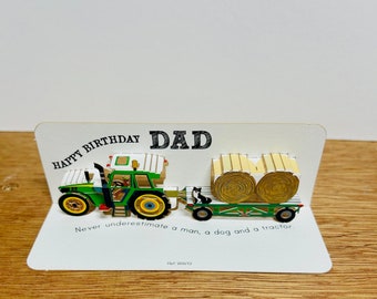 Mini Dad Birthday Tractor card, Card for my Dad, Tractor Lover Card, Farmer card, Pop Up Card, Man, dog and a Tractor Card, Dads Birthday