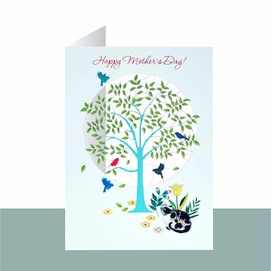 Cartes uniques pour la fête des mères, fête des mères, dimanche des mères, fête des mères, fête des mères, carte chat par un arbre, carte pour elle, fabriquée au Royaume-Uni (Pmm19)