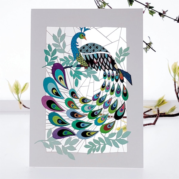 Peacock - Blank Card - Birthday Card, Card for her, Card for him Made in the UK (PM120)