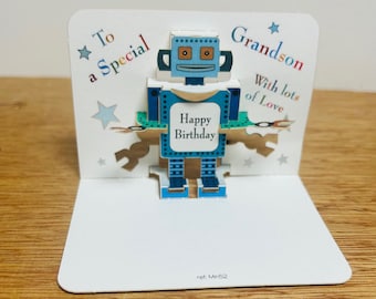 Mini Boy Robot Brother, Grandson, Happy Birthday card, Mini pop up card, Card for him, Robot card, Boy robot card, Happy Birthday Robot