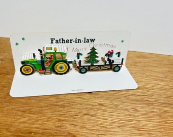 Mini Christmas Tractor card, Father-in-law, Brother-in-law, Son-in-law, Merry Christmas Card, Christmas Tractor Card, Mini pop up card