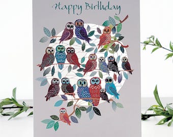 Owl Birthday Card, Birthday Card, Pretty Owl Card, Owl Gift, Card for him, Card for her Made in the UK  (PM-861)