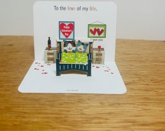 Mini Love of my life cats in bed Valentines Day Card, Mini pop up card, Cat lovers card, Life is better with you, I love you, Love you more