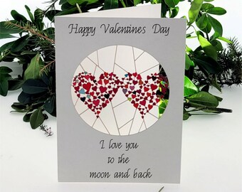 Unique Valentine card, Love you to the moon and back, Hearts Card, Love Card, Valentine Card, Valentines Cards, Card for her, Card for him,